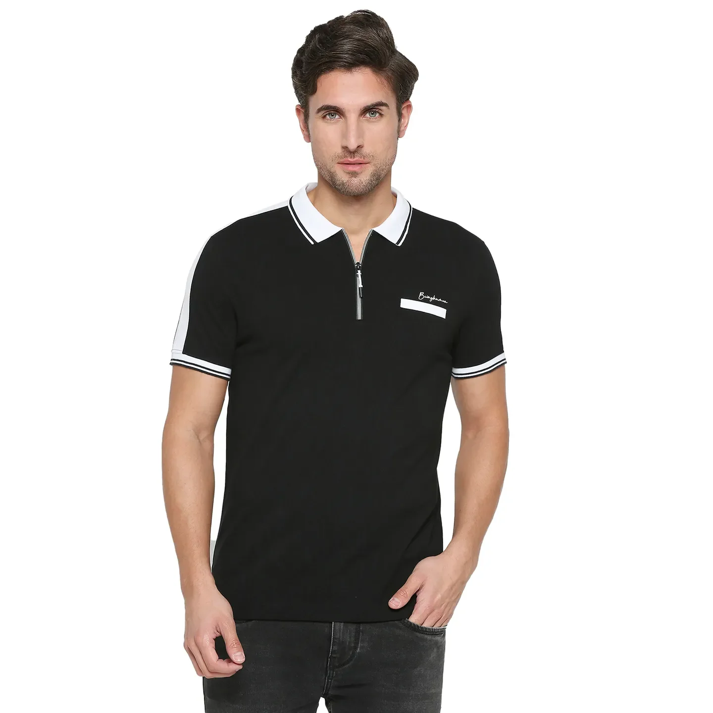 Black Regular Fit Men's Polo T-Shirt by Being Human Clothing