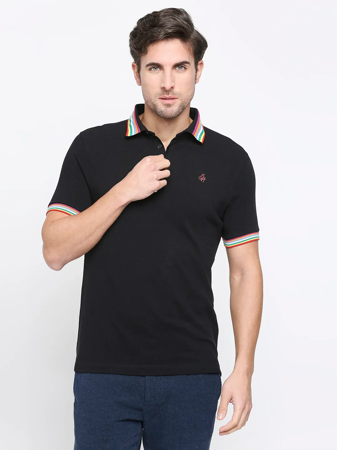 Black Regular Fit Men's Polo T-Shirt by Being Human Clothing