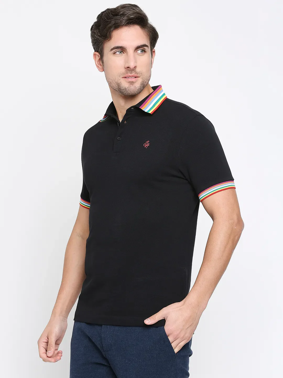 Black Regular Fit Men's Polo T-Shirt by Being Human Clothing - Image 2