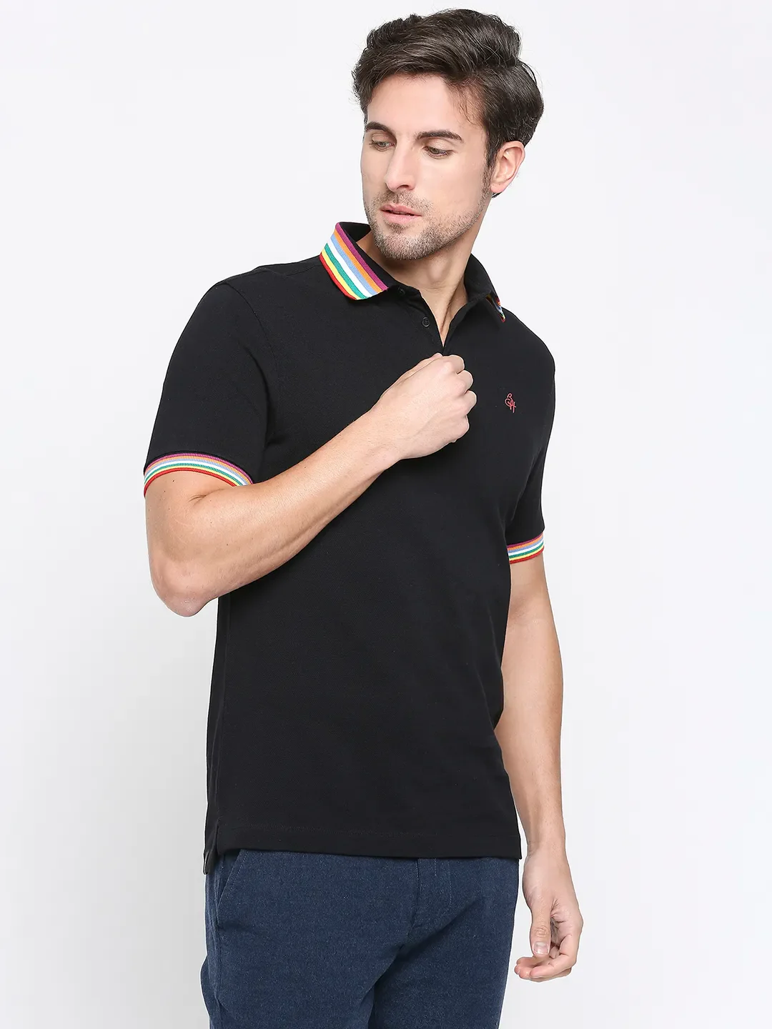 Black Regular Fit Men's Polo T-Shirt by Being Human Clothing - Image 3