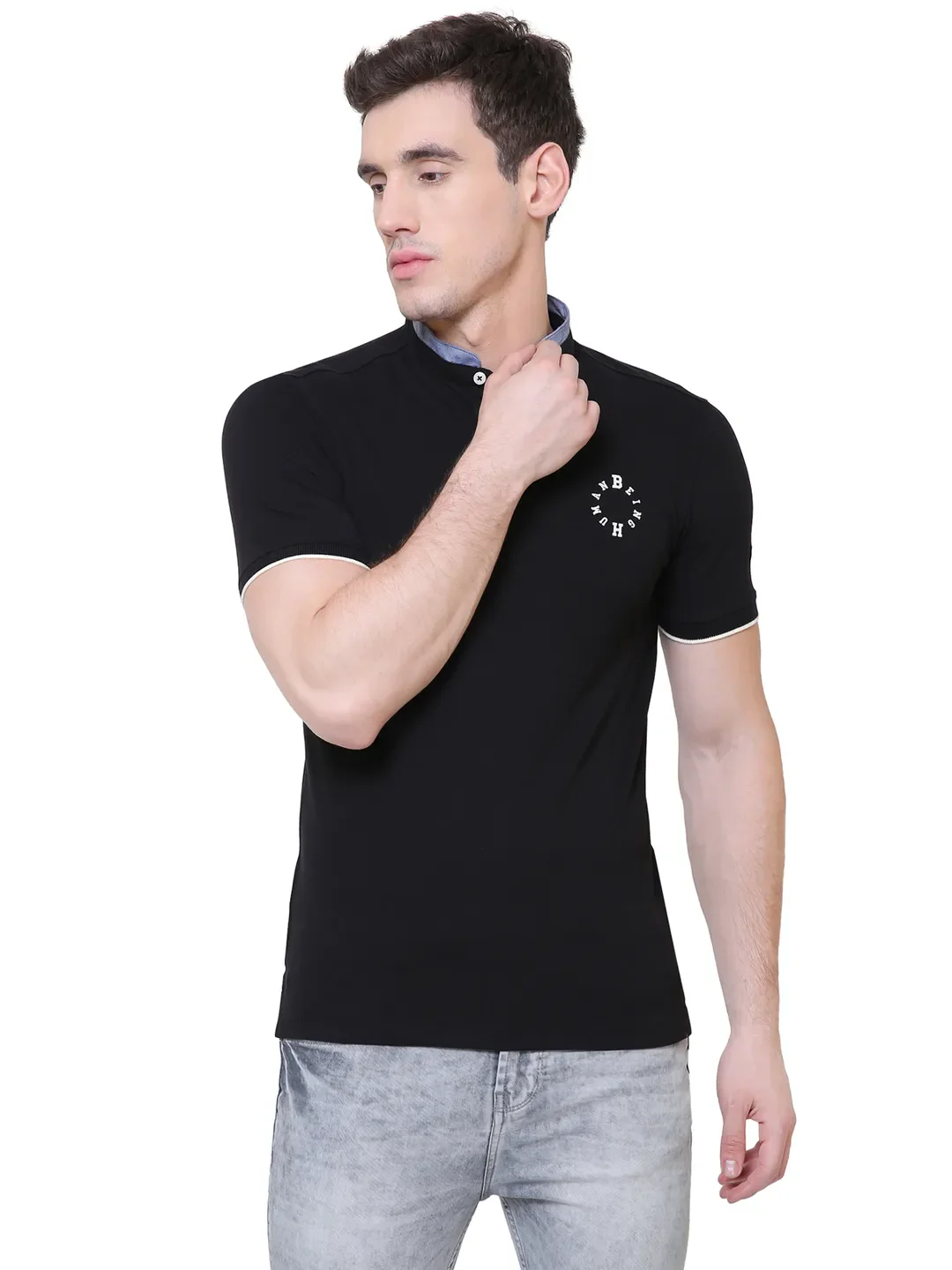 Black Regular Fit Men's Polo T-Shirt by Being Human Clothing - Image 2