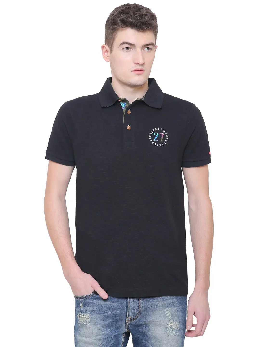 Black Regular Fit Men's Polo T-Shirt by Being Human Clothing