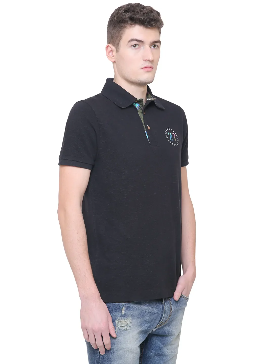 Black Regular Fit Men's Polo T-Shirt by Being Human Clothing - Image 4