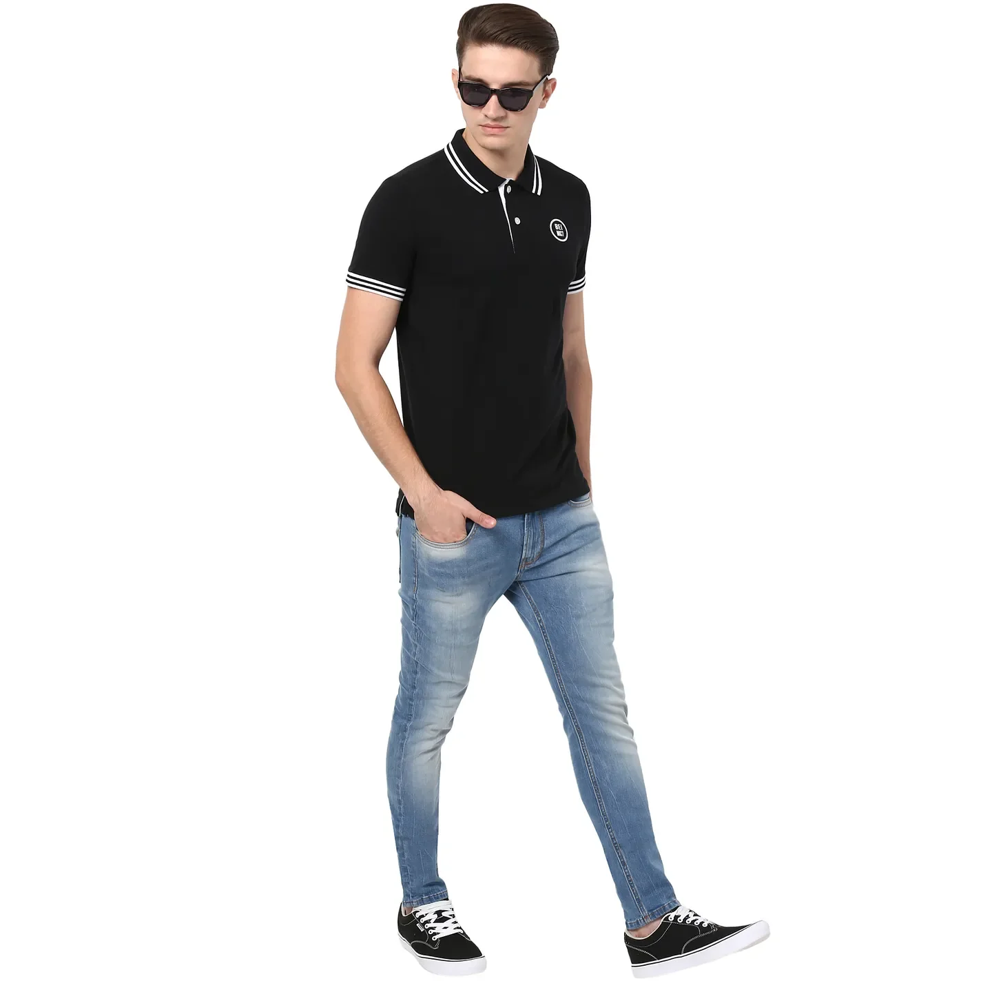 Black Regular Fit Men's Polo T-Shirt by Being Human Clothing - Image 2