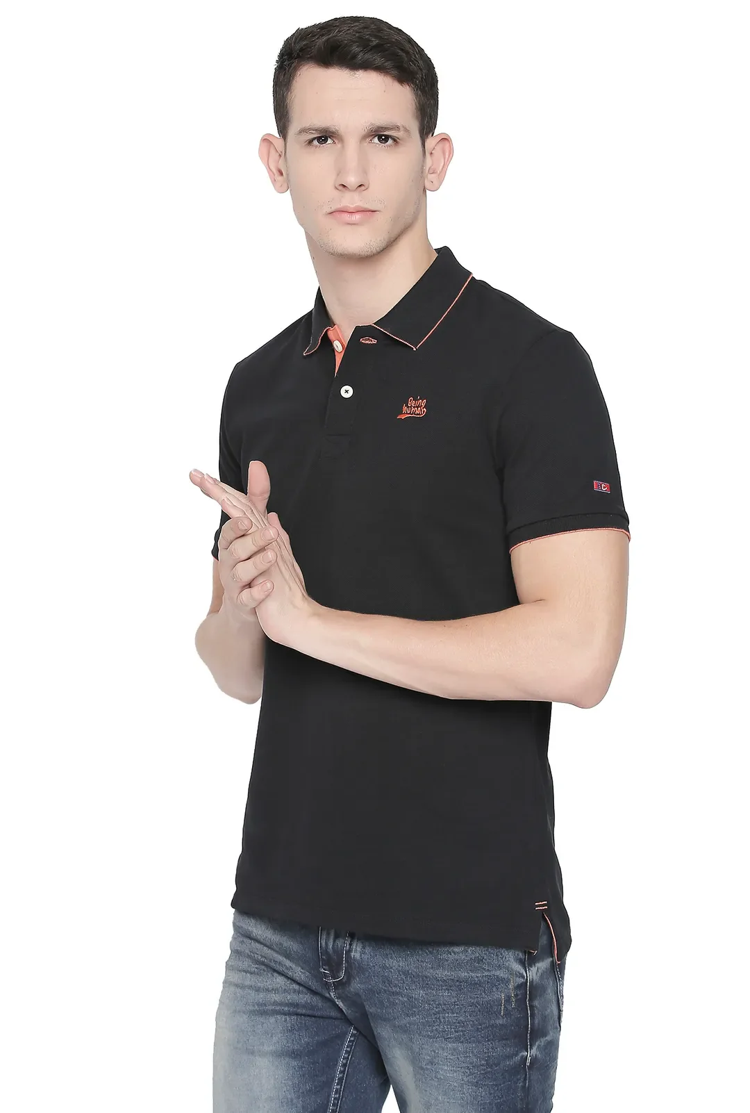 Black Regular Fit Men's Polo T-Shirt by Being Human Clothing - Image 5
