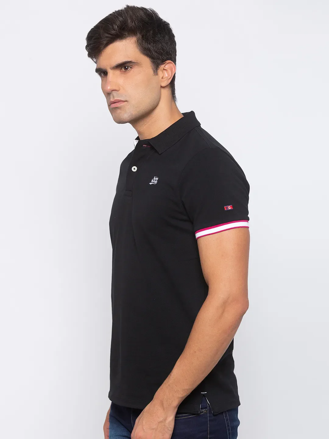 Black Regular Fit Men's Polo T-Shirt by Being Human Clothing - Image 2