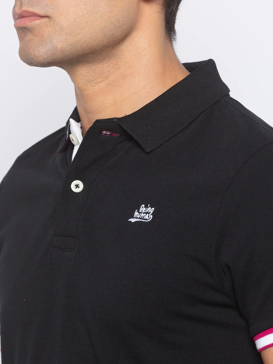 Black Regular Fit Men's Polo T-Shirt by Being Human Clothing - Image 4