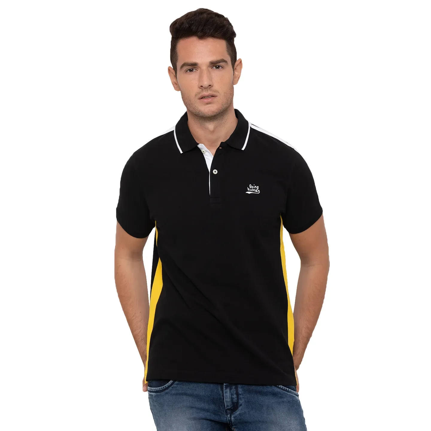 Black Regular Fit Men's Polo T-Shirt by Being Human Clothing