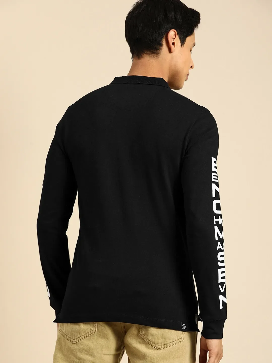 Black Regular Fit Men's Long Sleeves Polo T-Shirt by Being Human Clothing - Image 2