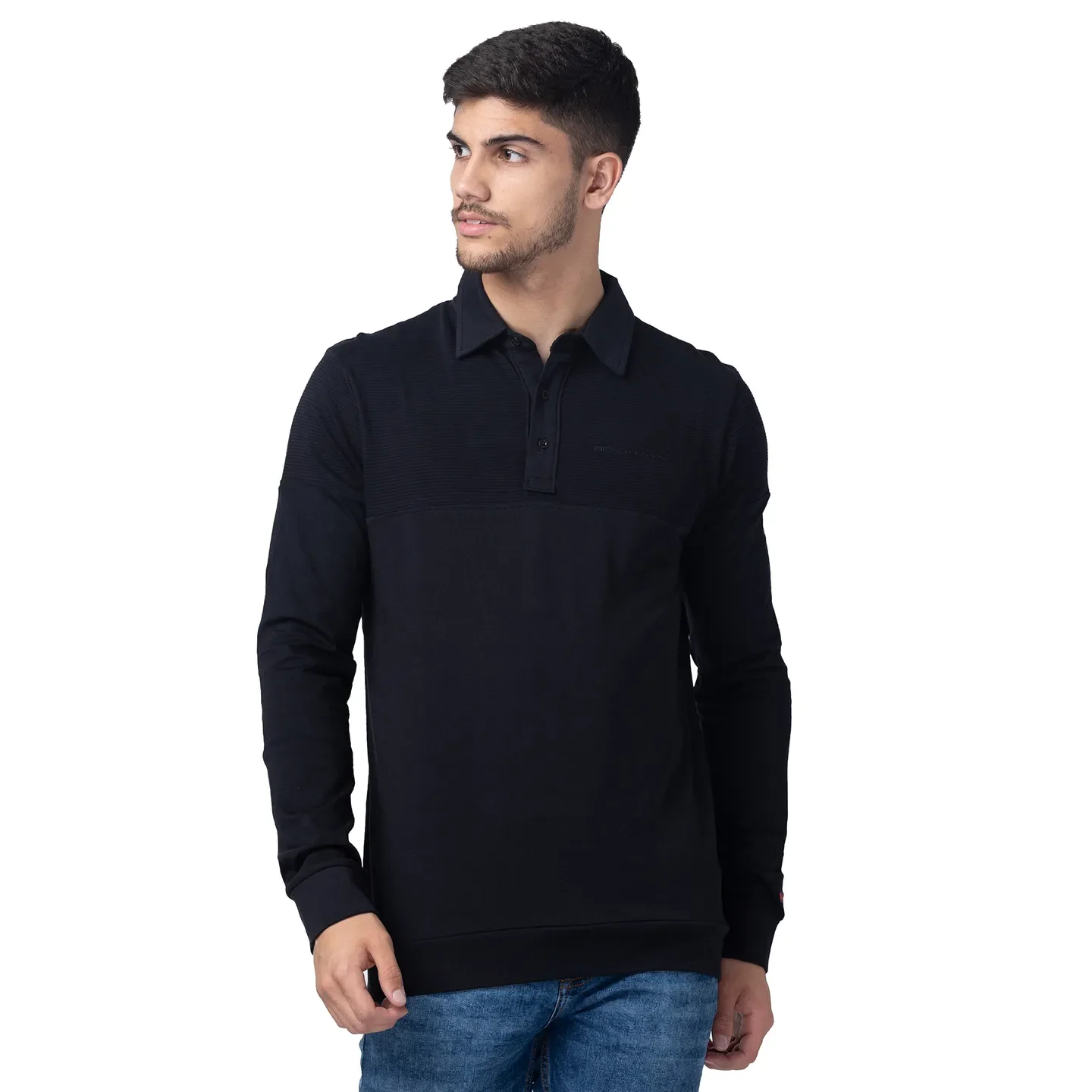 Black Regular Fit Men's Long Sleeves Polo T-Shirt by Being Human Clothing