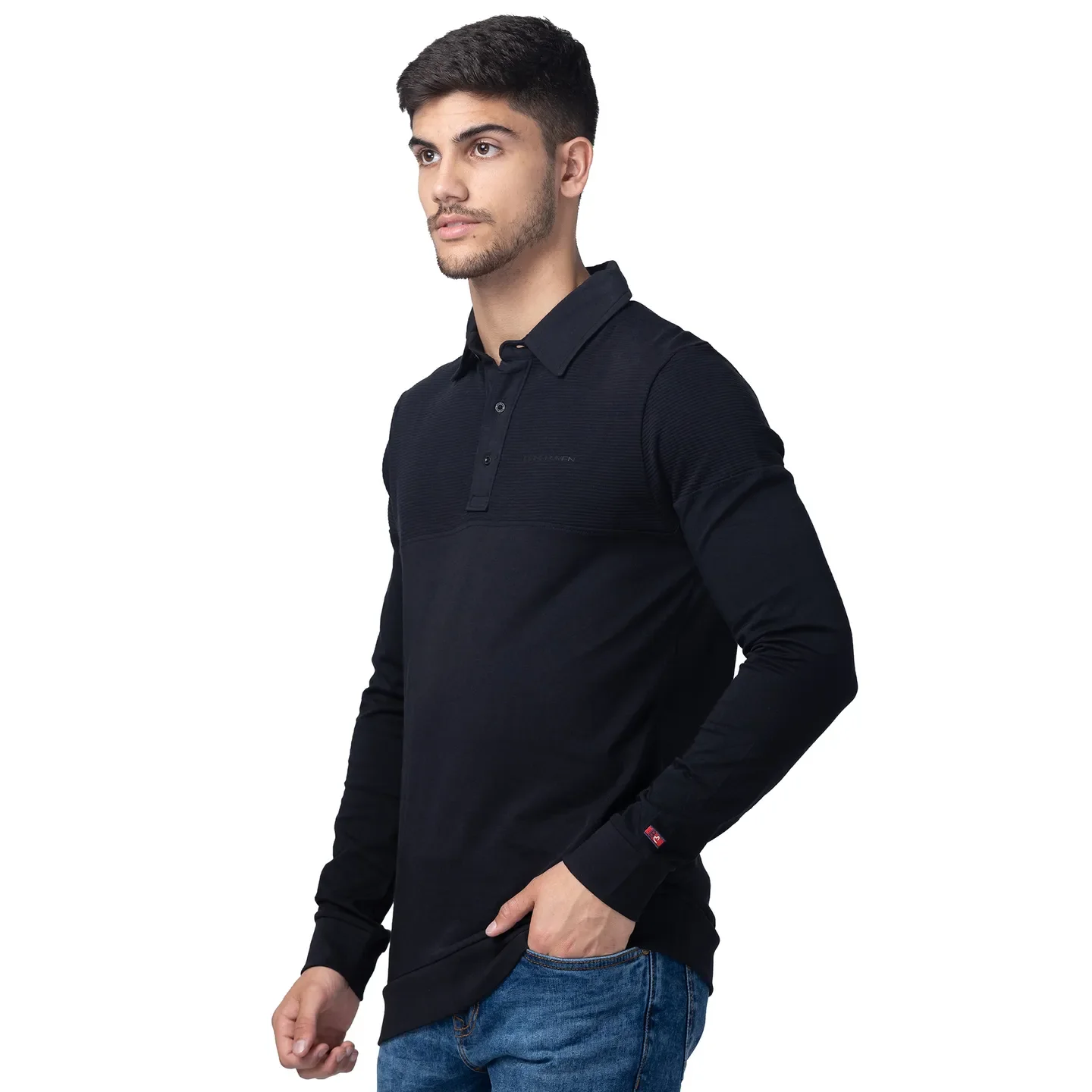 Black Regular Fit Men's Long Sleeves Polo T-Shirt by Being Human Clothing - Image 2
