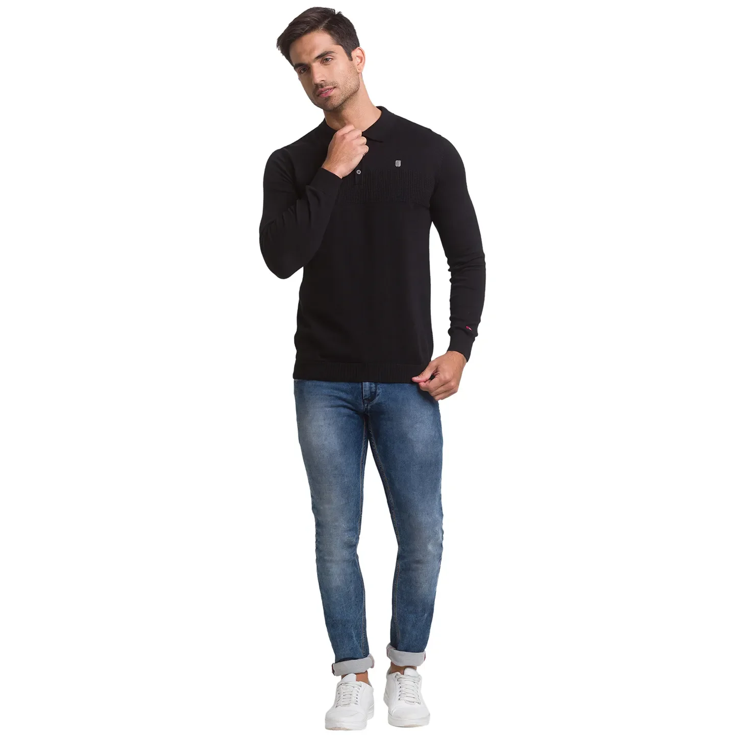 Black Regular Fit Men's Long Sleeves Polo T-Shirt by Being Human Clothing - Image 3