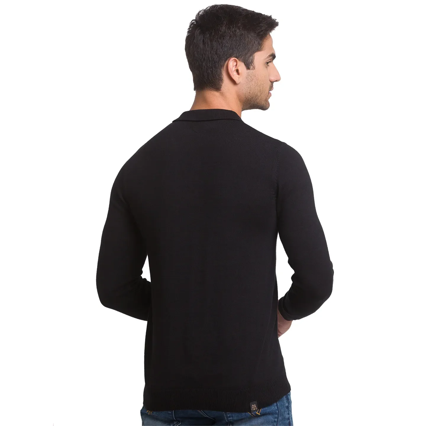 Black Regular Fit Men's Long Sleeves Polo T-Shirt by Being Human Clothing - Image 4