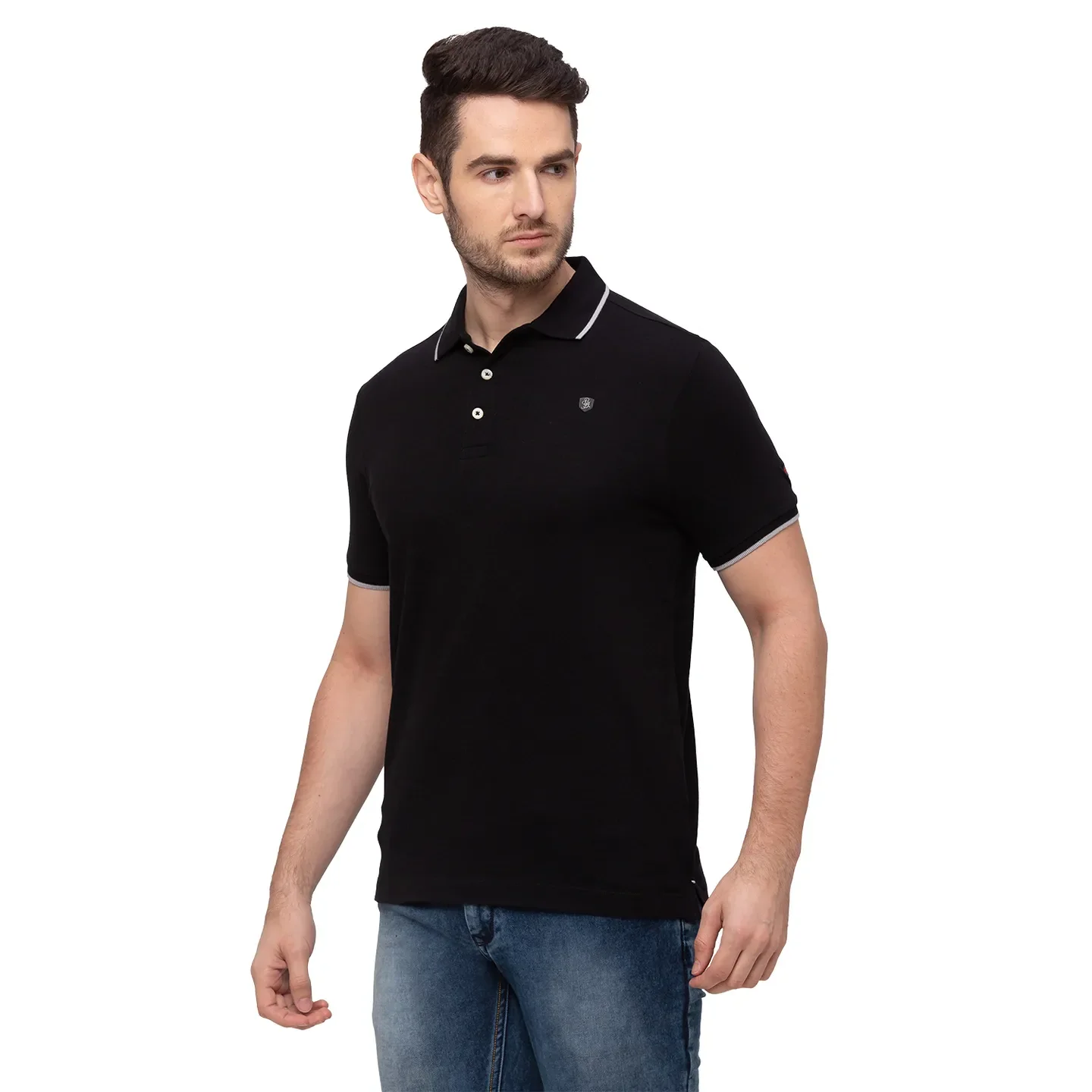 Black Regular Fit Men's Polo T-Shirt by Being Human Clothing - Image 2