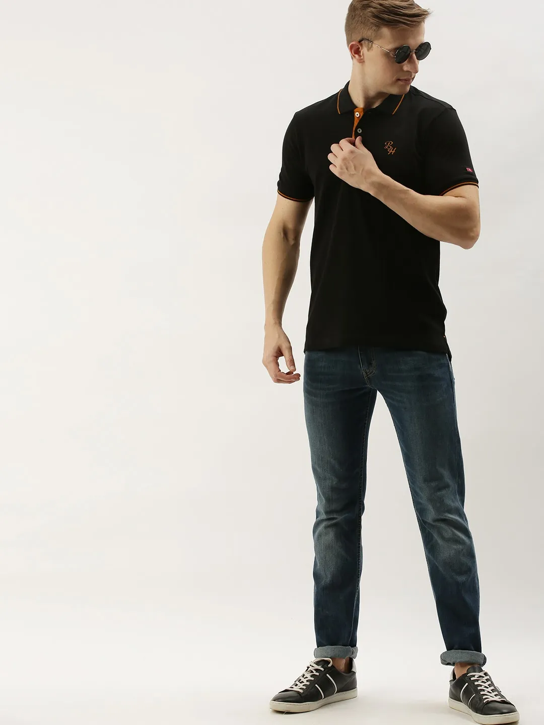 Black Regular Fit Men's Polo T-Shirt by Being Human Clothing - Image 7