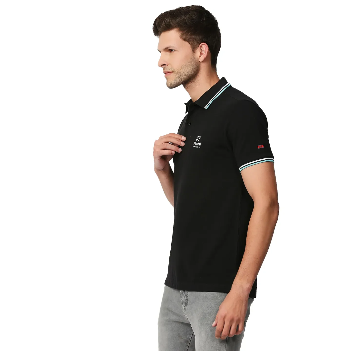 Black Regular Fit Men's Polo T-Shirt by Being Human Clothing - Image 2