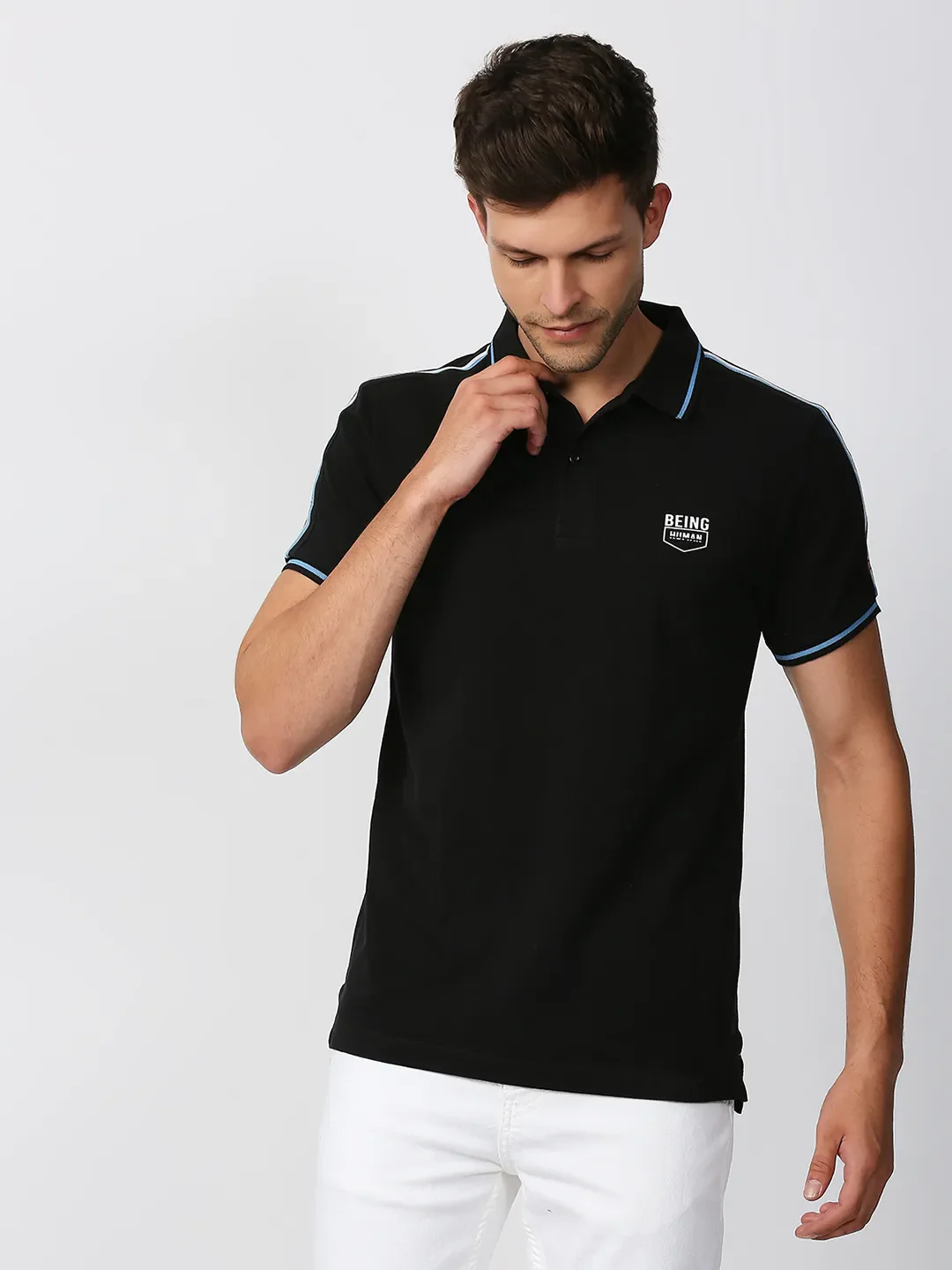 Black Regular Fit Men's Polo T-Shirt by Being Human Clothing