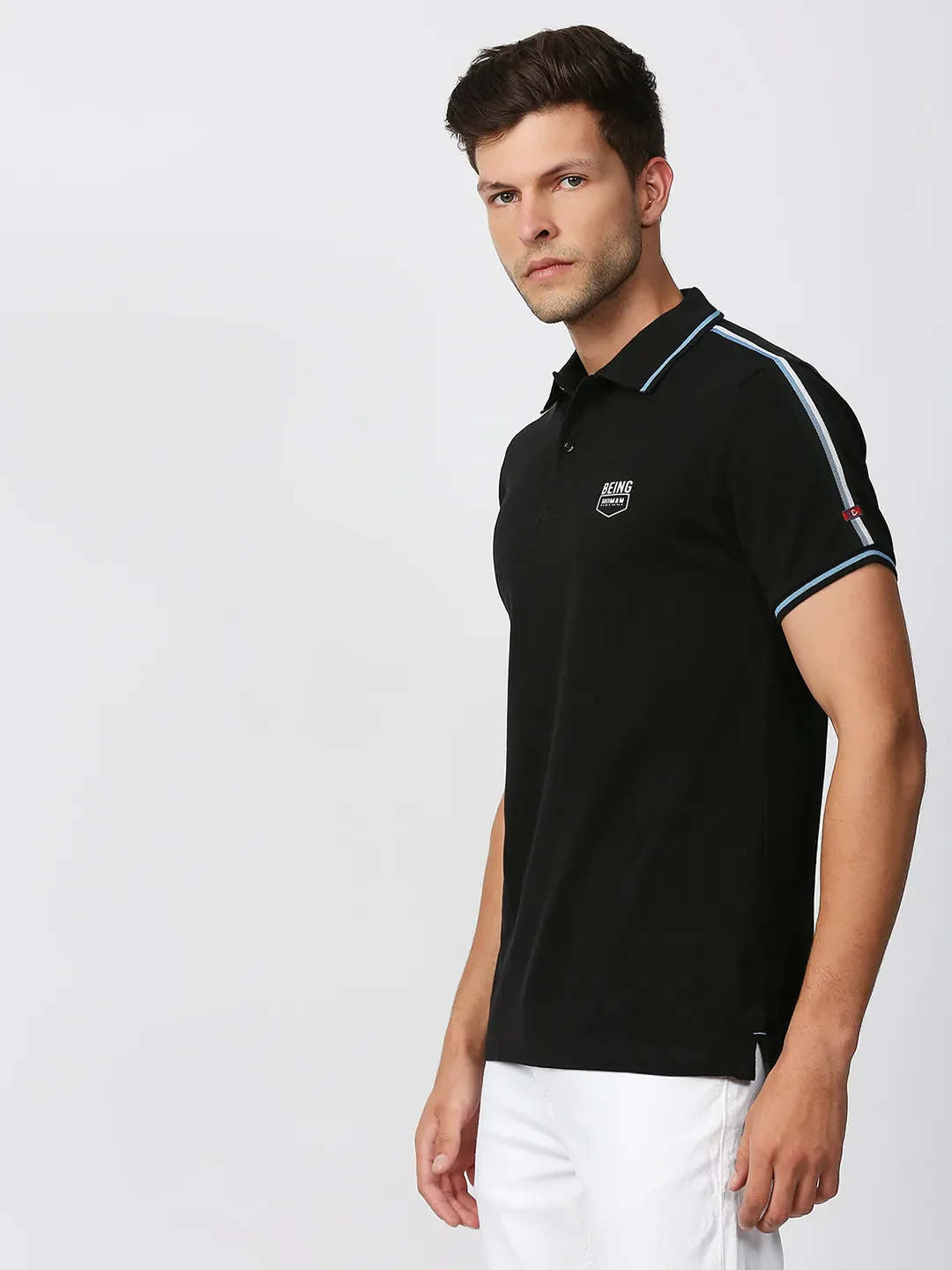 Black Regular Fit Men's Polo T-Shirt by Being Human Clothing - Image 2