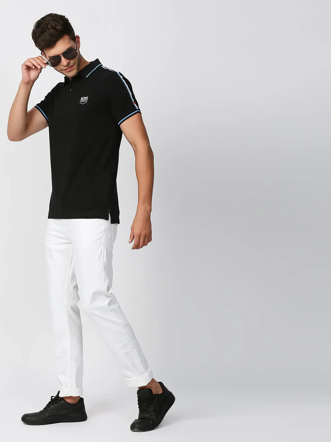 Black Regular Fit Men's Polo T-Shirt by Being Human Clothing - Image 6