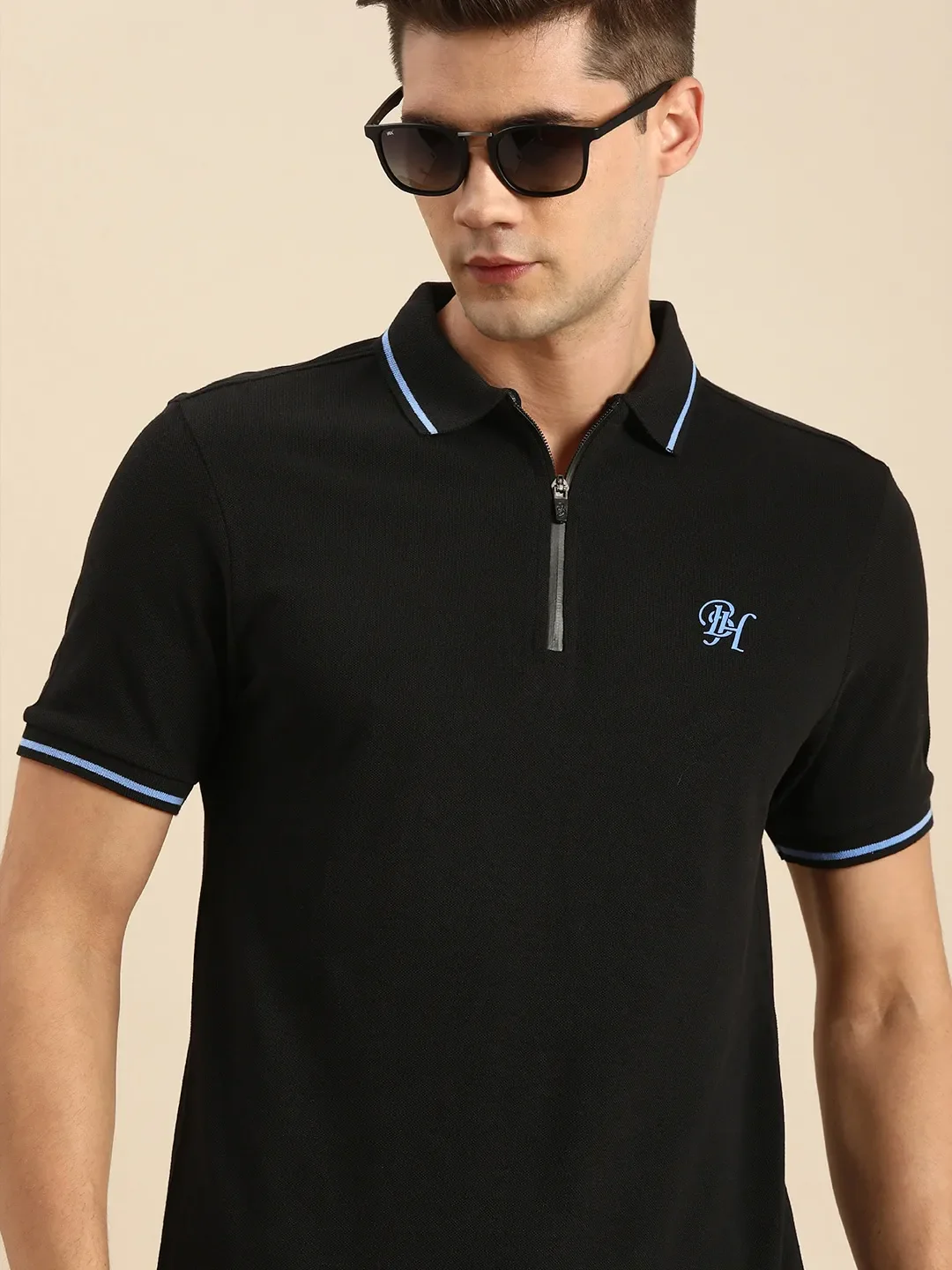Black Regular Fit Men's Polo T-Shirt by Being Human Clothing