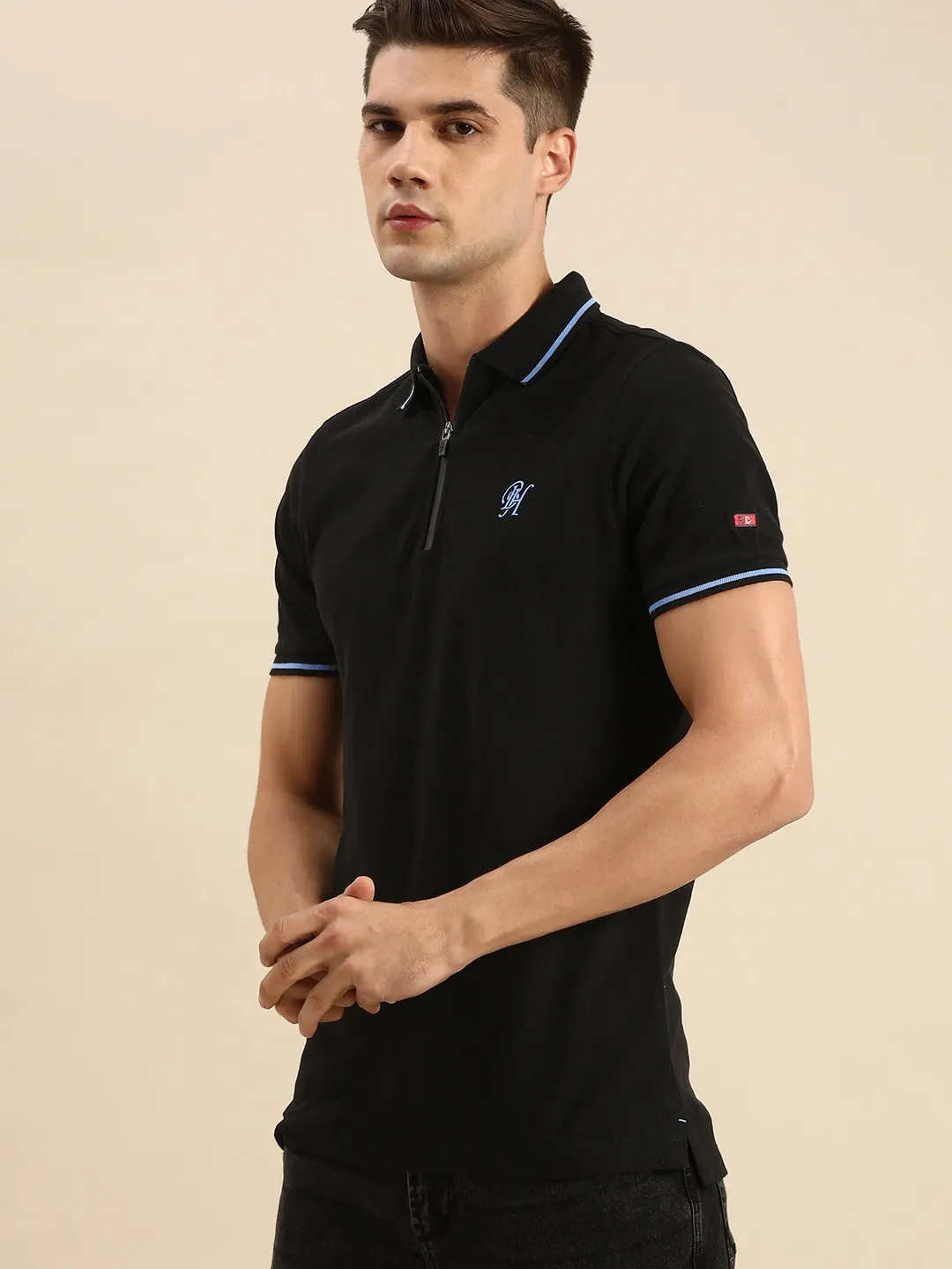 Black Regular Fit Men's Polo T-Shirt by Being Human Clothing - Image 2