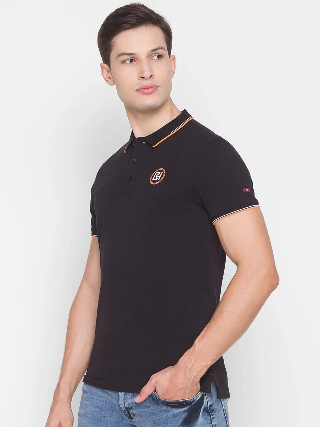 Black Regular Fit Men's Polo T-Shirt by Being Human Clothing - Image 2
