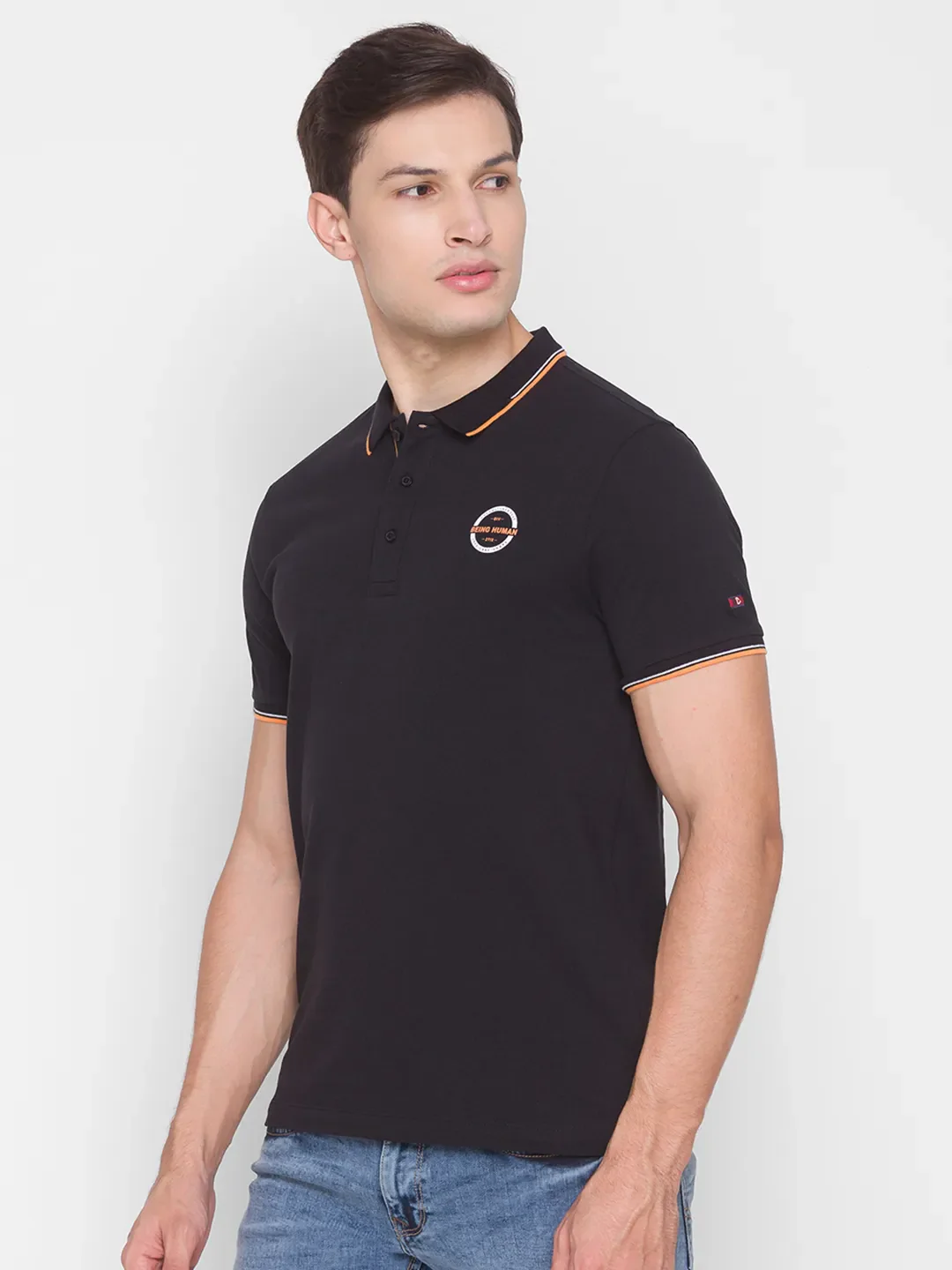 Black Regular Fit Men's Polo T-Shirt by Being Human Clothing - Image 2