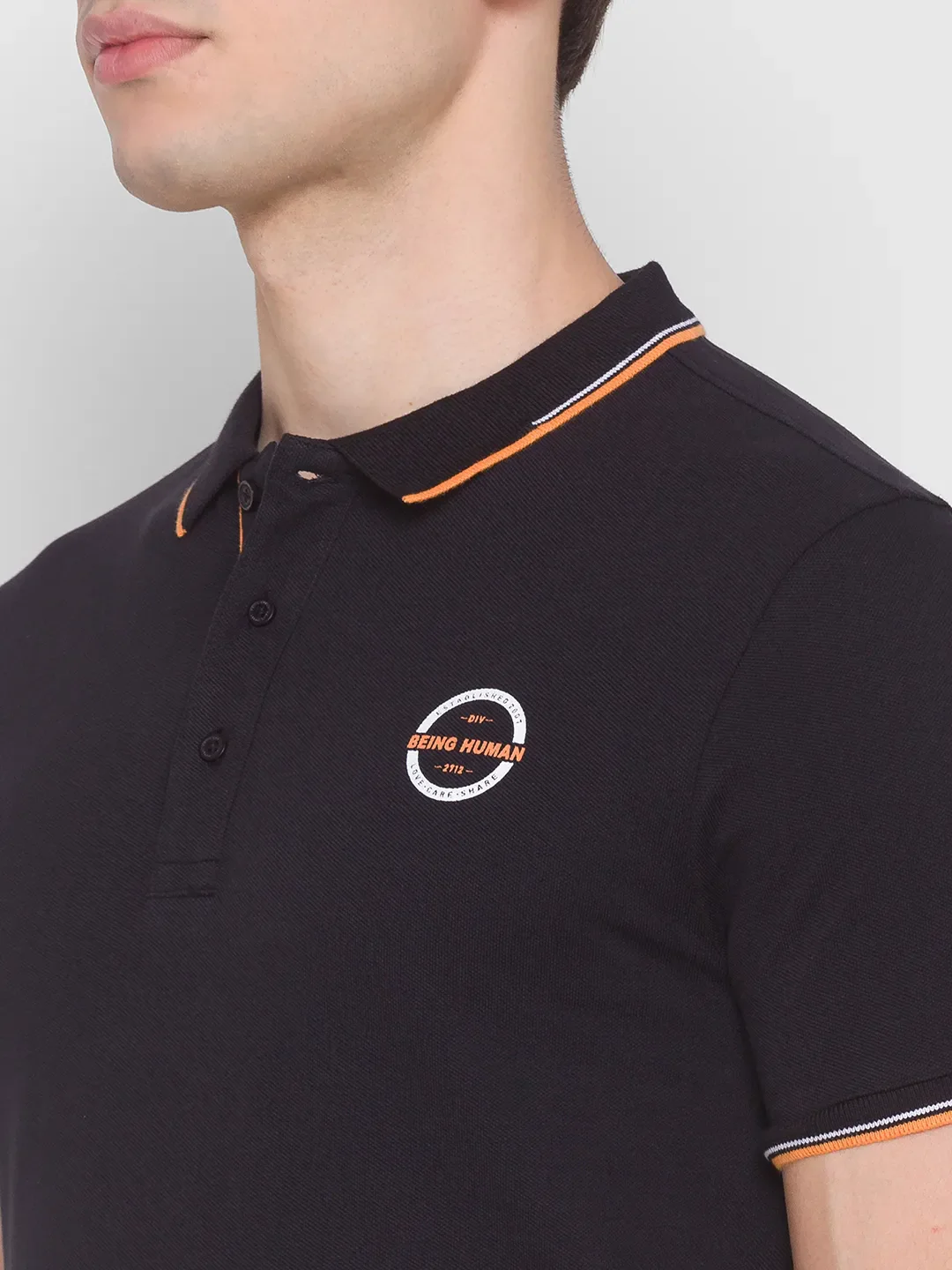 Black Regular Fit Men's Polo T-Shirt by Being Human Clothing - Image 4