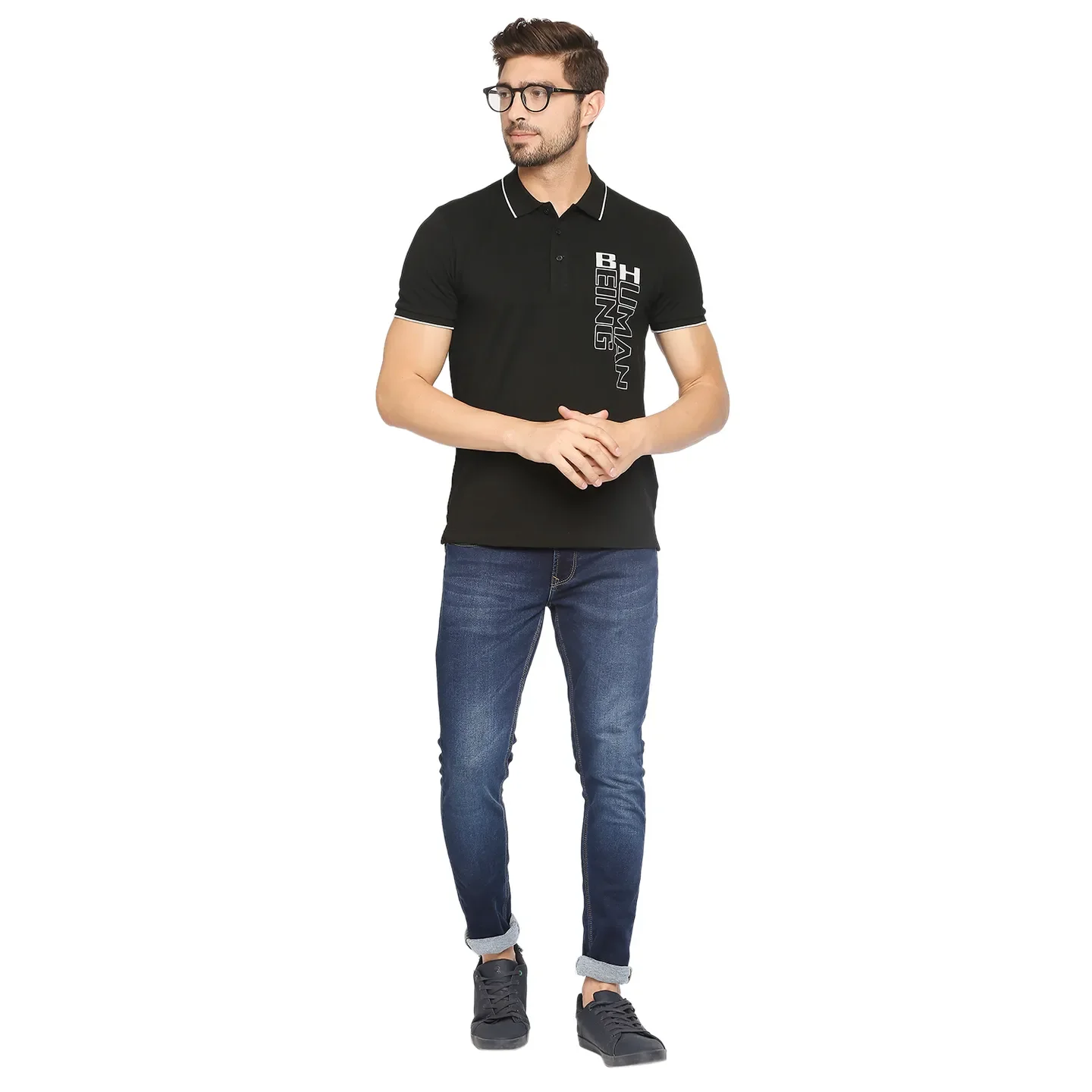 Black Regular Fit Men's Polo T-Shirt by Being Human Clothing - Image 6