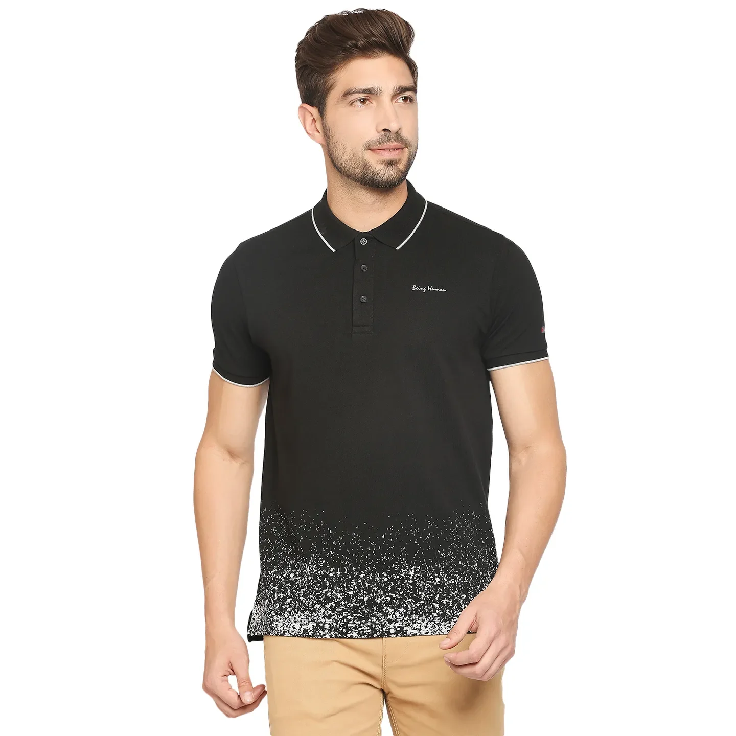 Black Regular Fit Men's Polo T-Shirt by Being Human Clothing