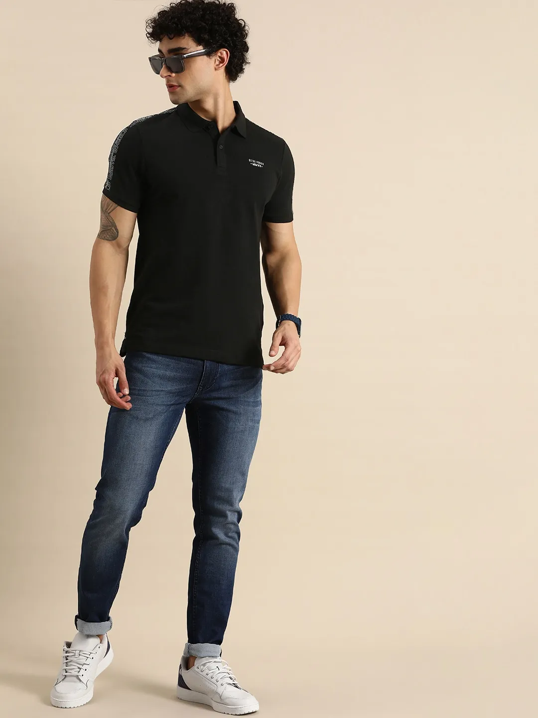 Black Regular Fit Men's Polo T-Shirt by Being Human Clothing - Image 7