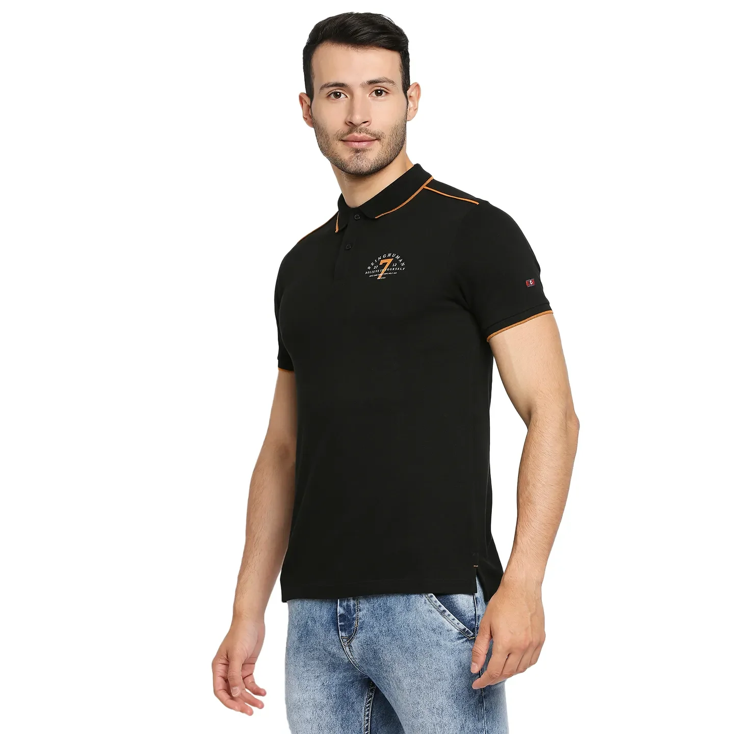 Black Regular Fit Men's Polo T-Shirt by Being Human Clothing - Image 2