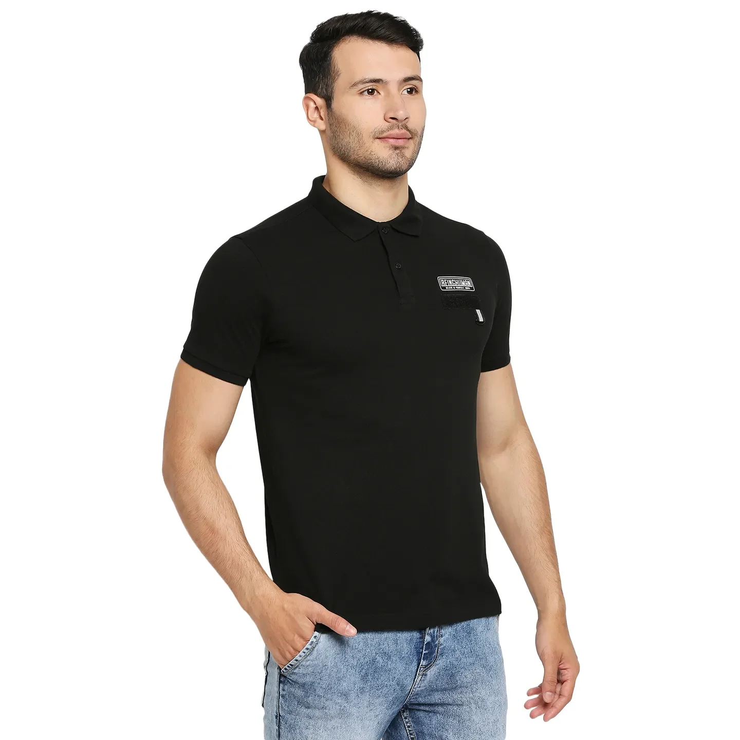 Black Regular Fit Men's Polo T-Shirt by Being Human Clothing - Image 3