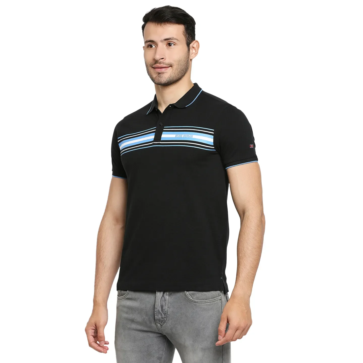 Black Regular Fit Men's Polo T-Shirt by Being Human Clothing - Image 2