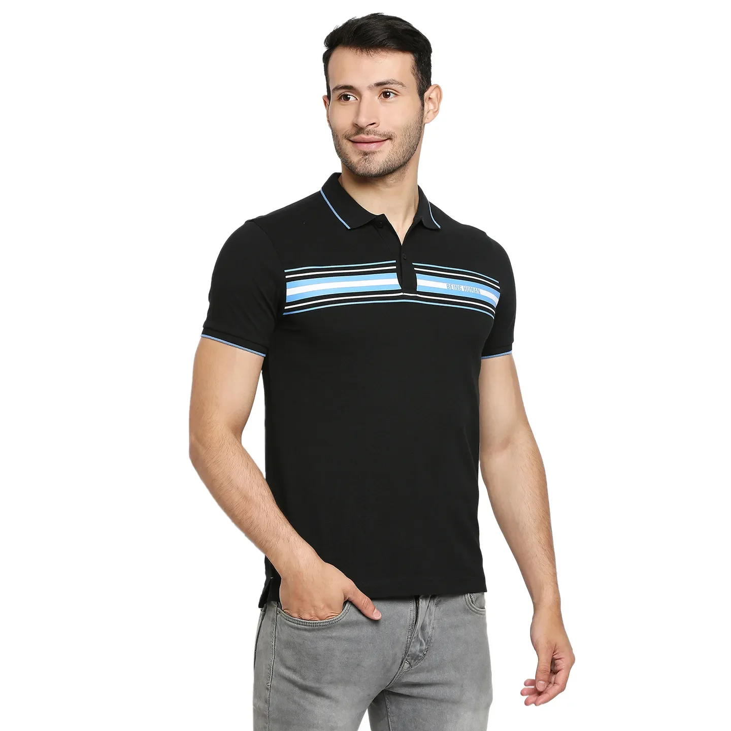 Black Regular Fit Men's Polo T-Shirt by Being Human Clothing - Image 3