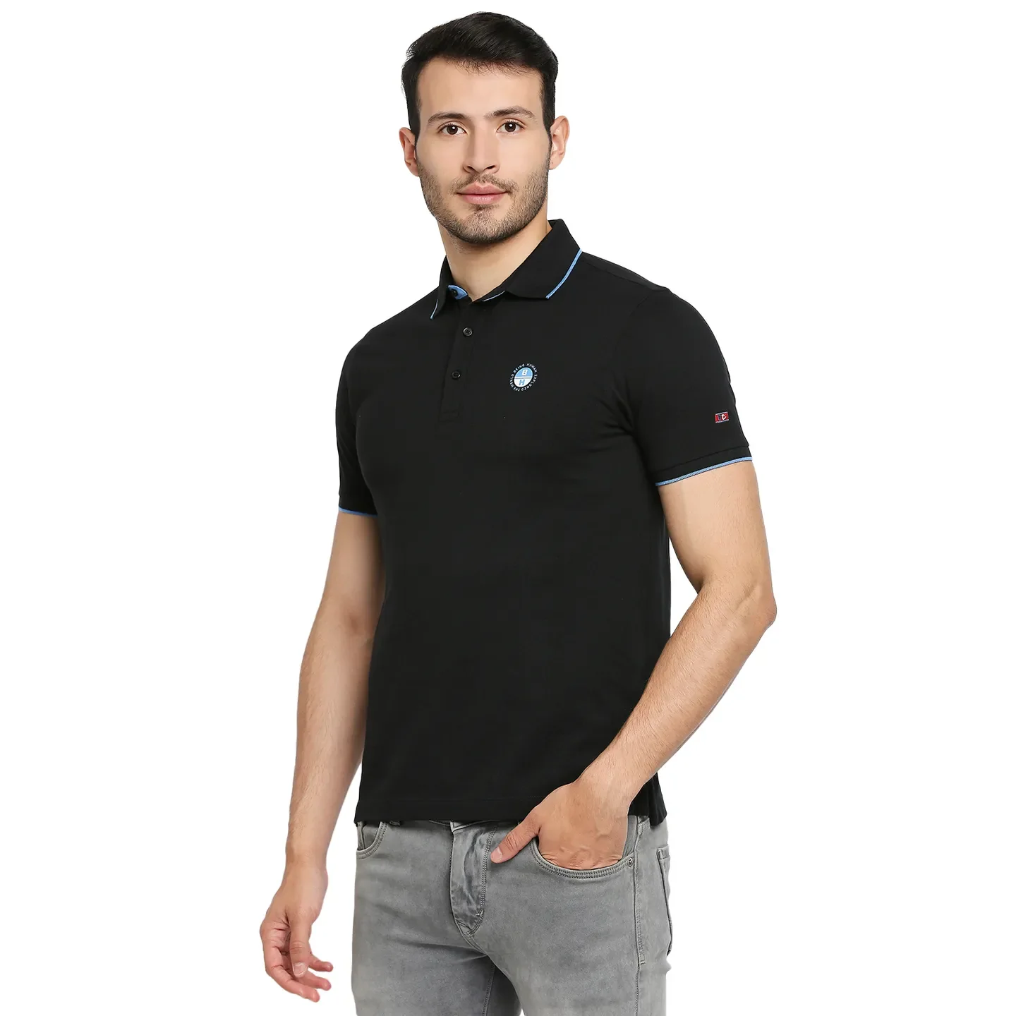 Black Regular Fit Men's Polo T-Shirt by Being Human Clothing - Image 2