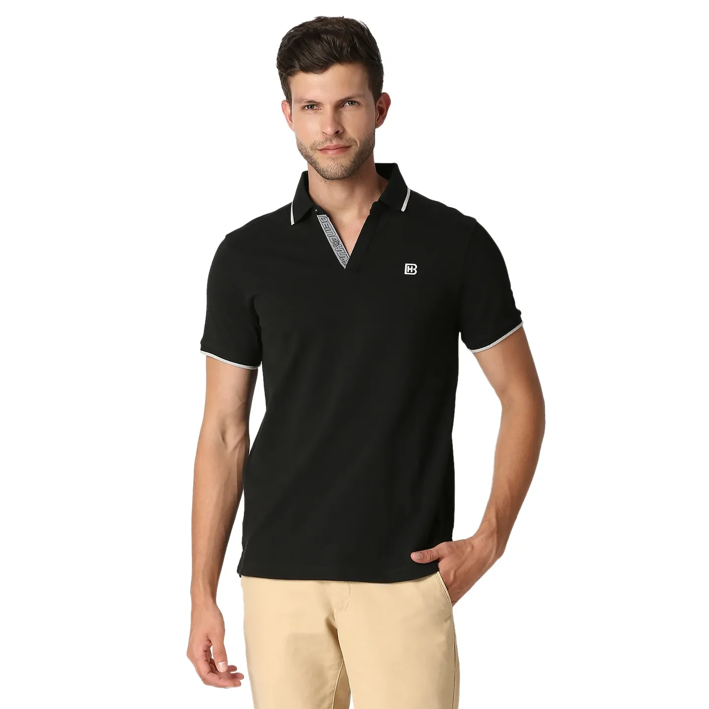 Black Slim Straight Fit Men's Polo T-Shirt by Being Human Clothing