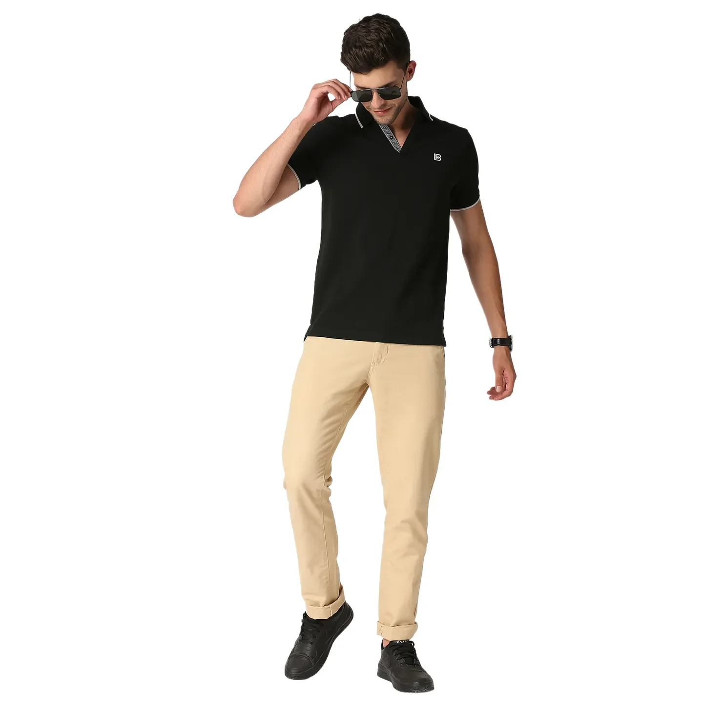 Black Slim Straight Fit Men's Polo T-Shirt by Being Human Clothing - Image 6