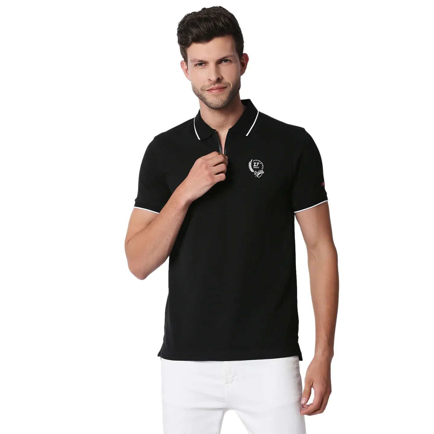 Black Regular Fit Men's Polo T-Shirt by Being Human Clothing