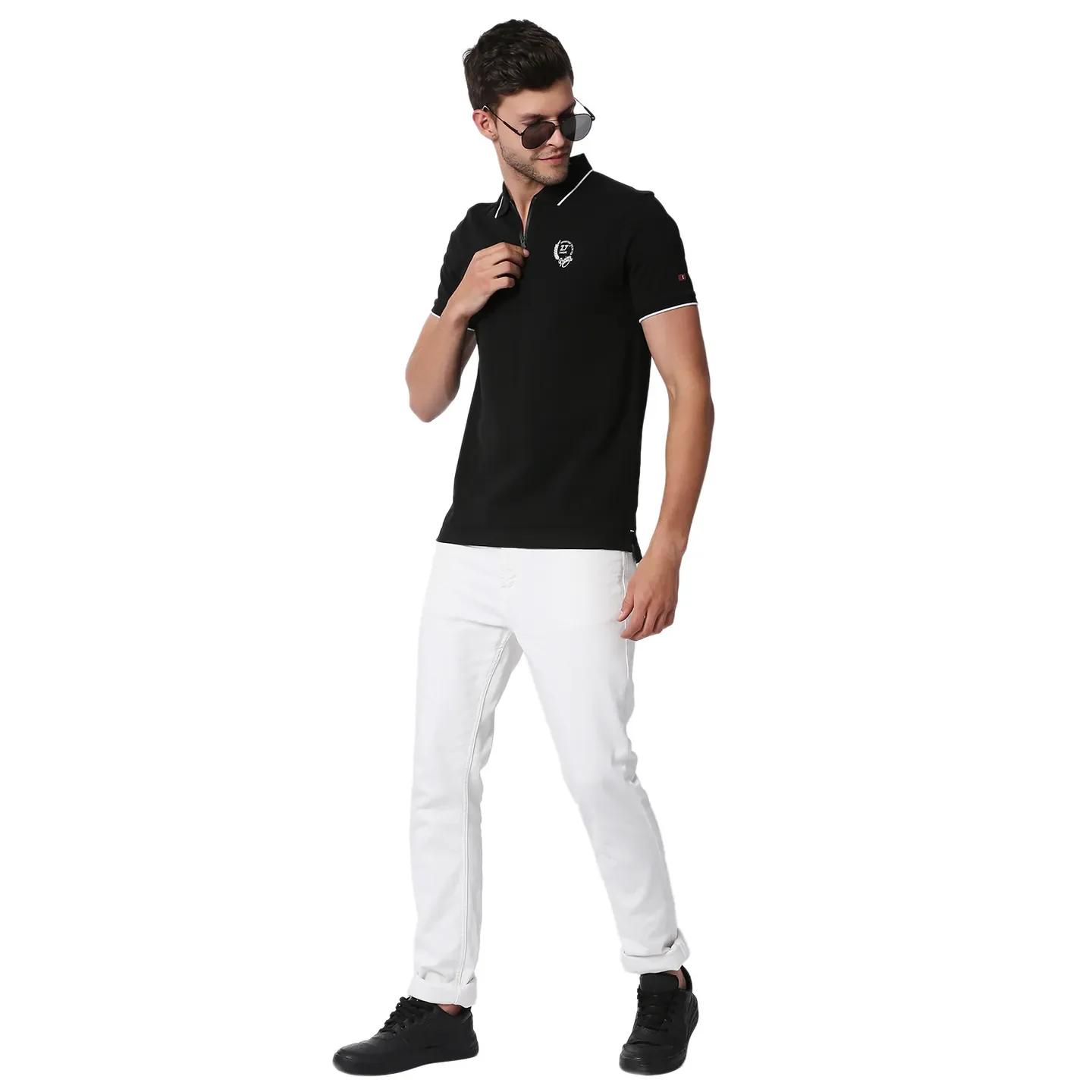 Black Regular Fit Men's Polo T-Shirt by Being Human Clothing - Image 6