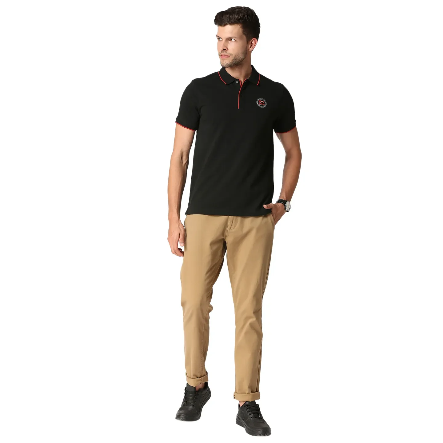 Black Regular Fit Men's Polo T-Shirt by Being Human Clothing - Image 6