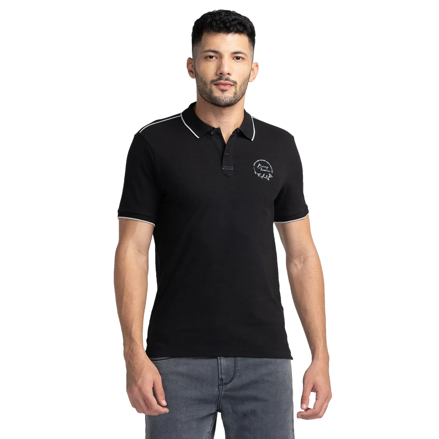 Black Regular Fit Men's Polo T-Shirt by Being Human Clothing