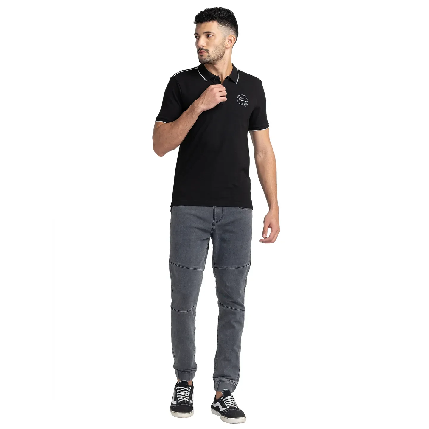 Black Regular Fit Men's Polo T-Shirt by Being Human Clothing - Image 2