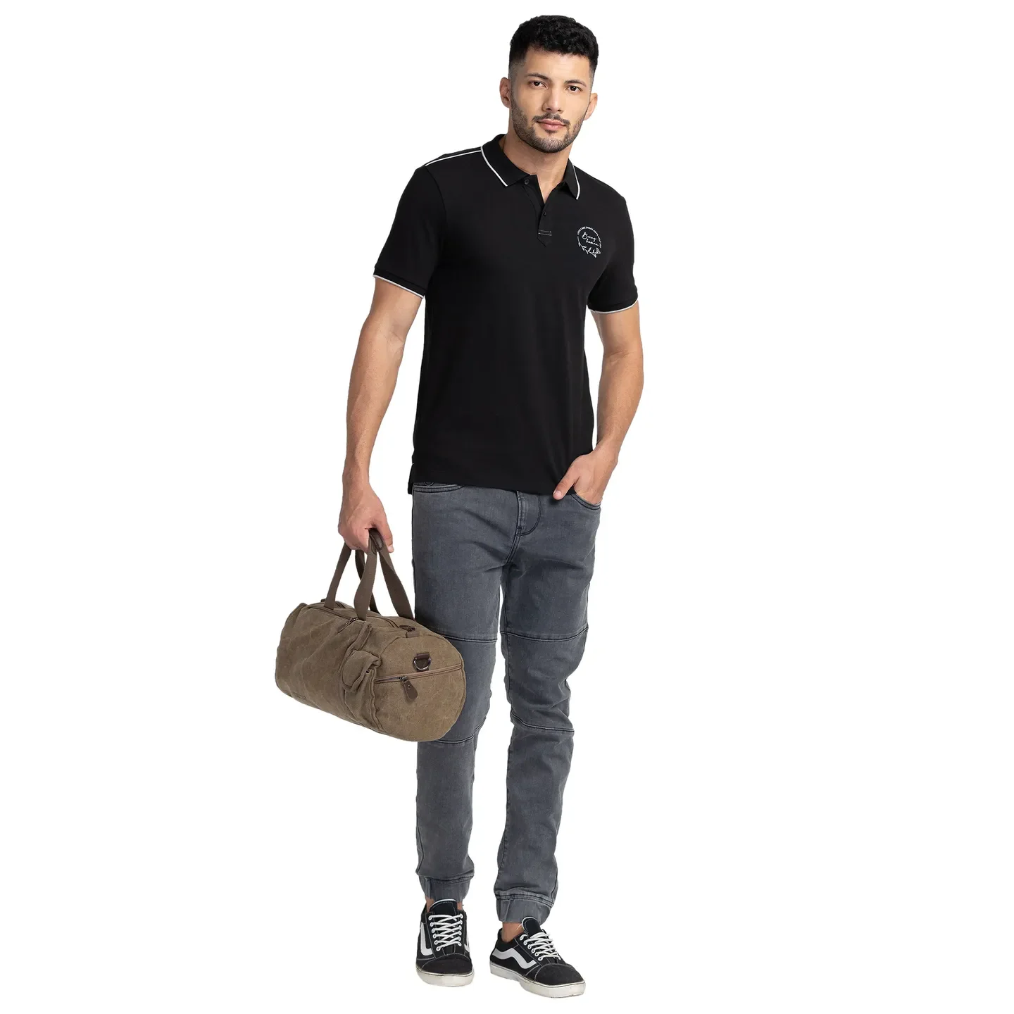 Black Regular Fit Men's Polo T-Shirt by Being Human Clothing - Image 6