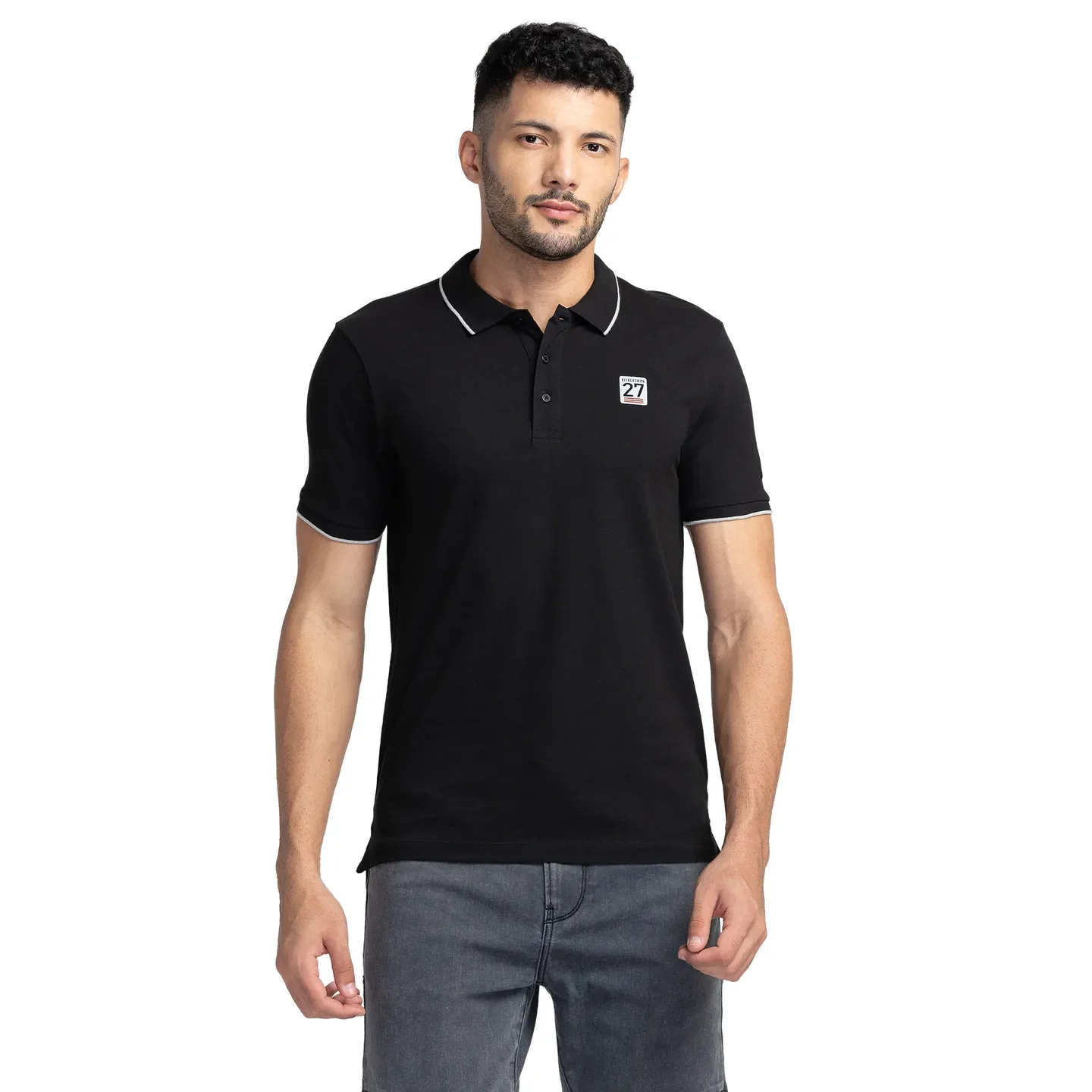 Black Regular Fit Men's Polo T-Shirt by Being Human Clothing