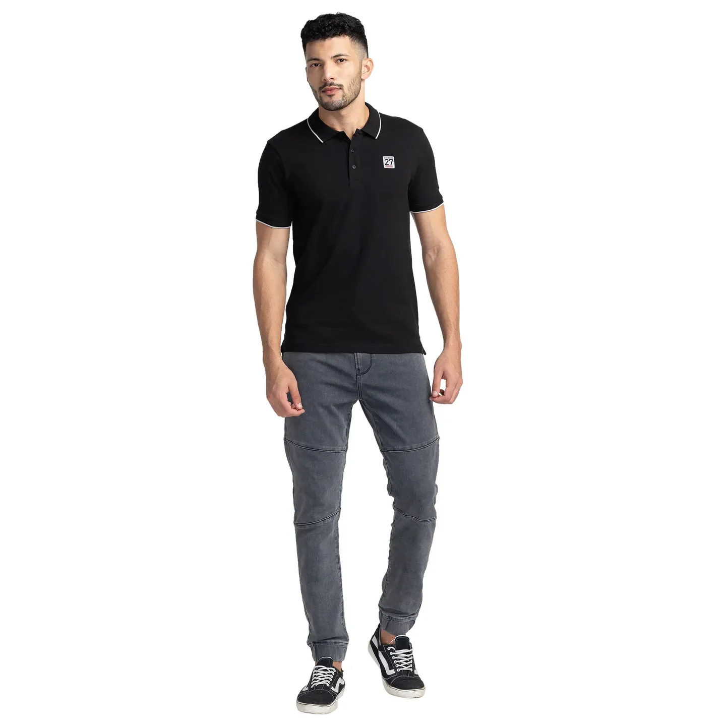 Black Regular Fit Men's Polo T-Shirt by Being Human Clothing - Image 2