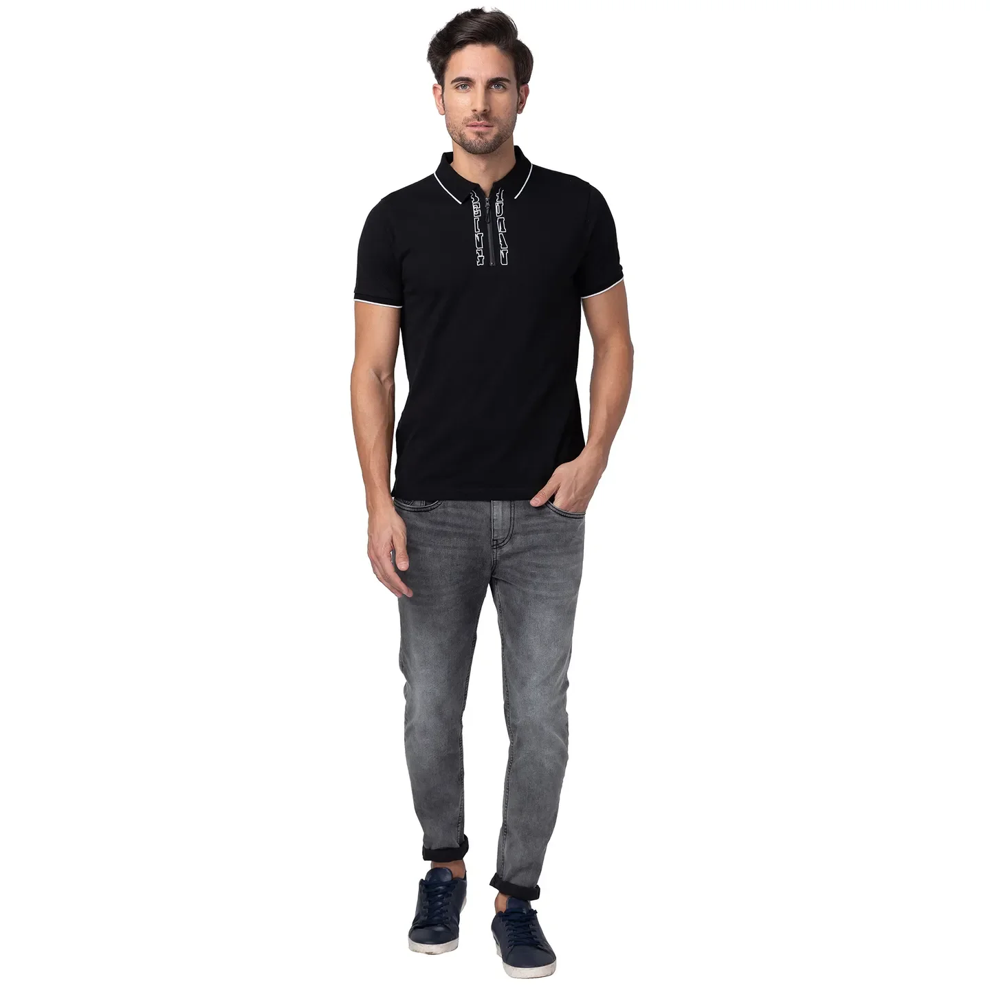 Black Regular Fit Men's Polo T-Shirt by Being Human Clothing - Image 2