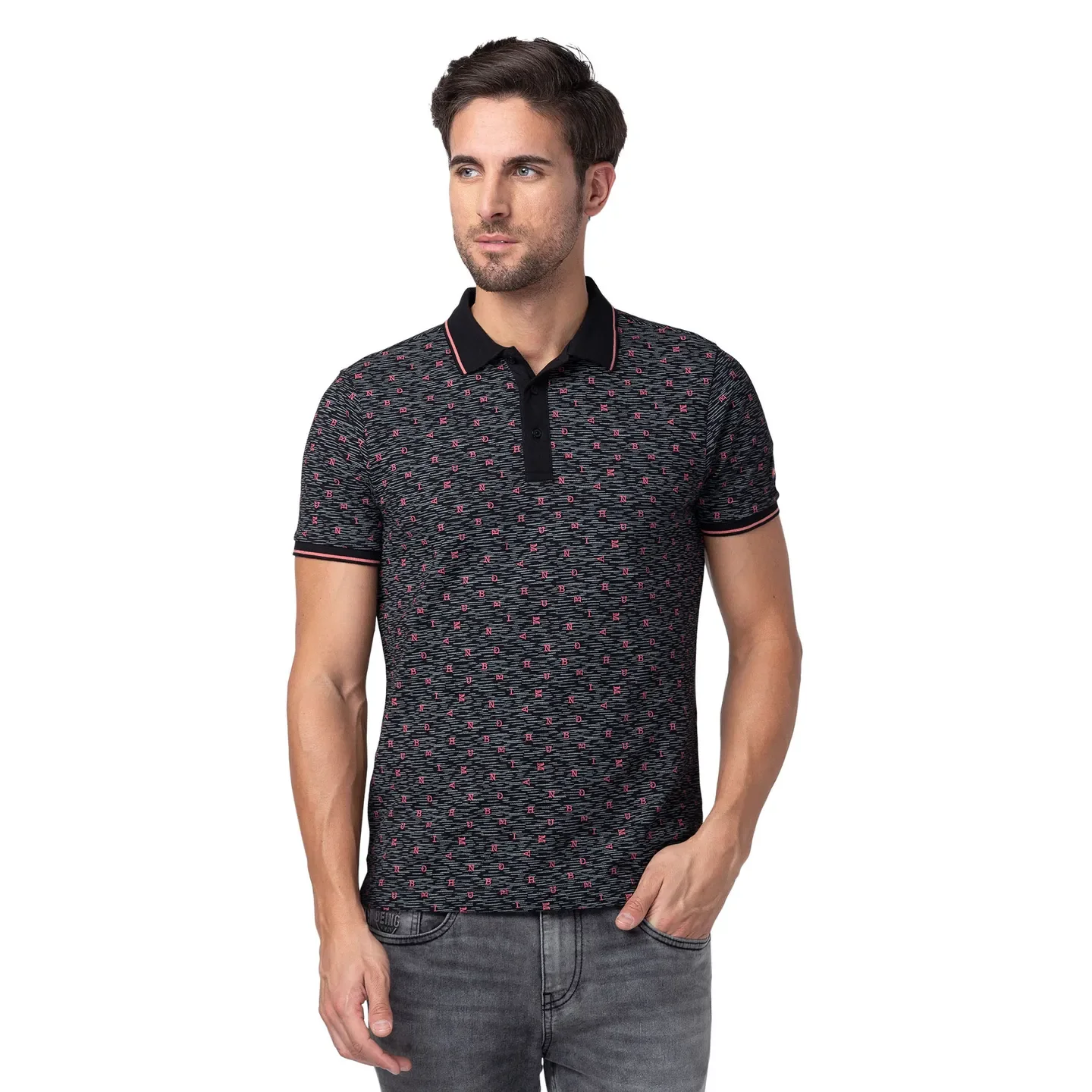 Black Regular Fit Men's Polo T-Shirt by Being Human Clothing