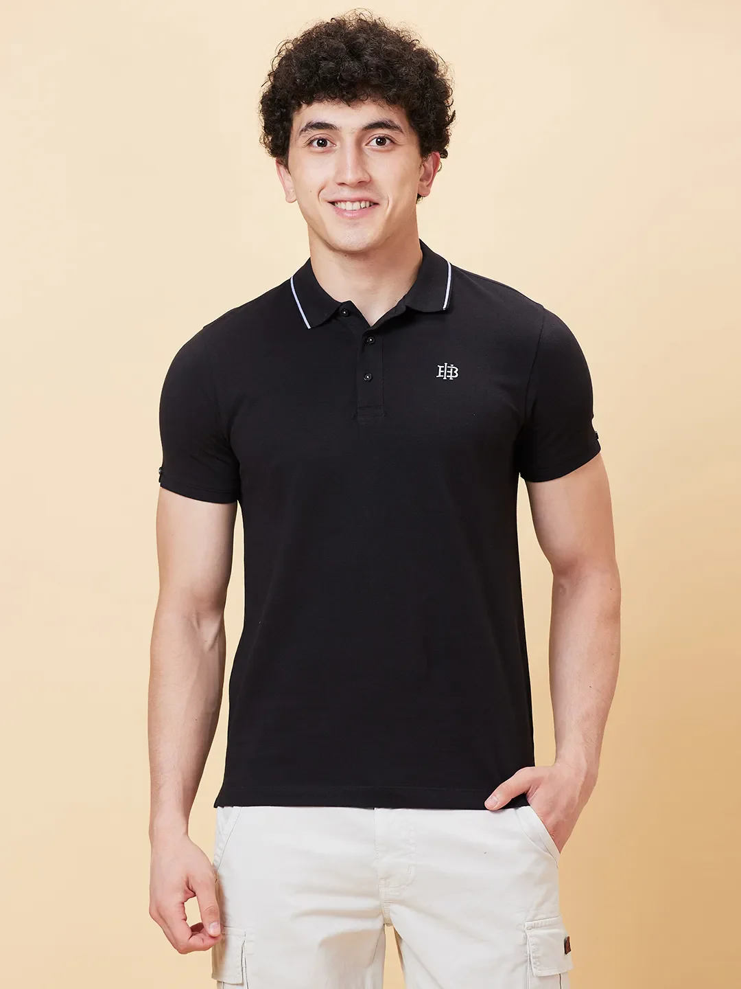 Black Regular Fit Men's Polo T-Shirt by Being Human Clothing - Image 6