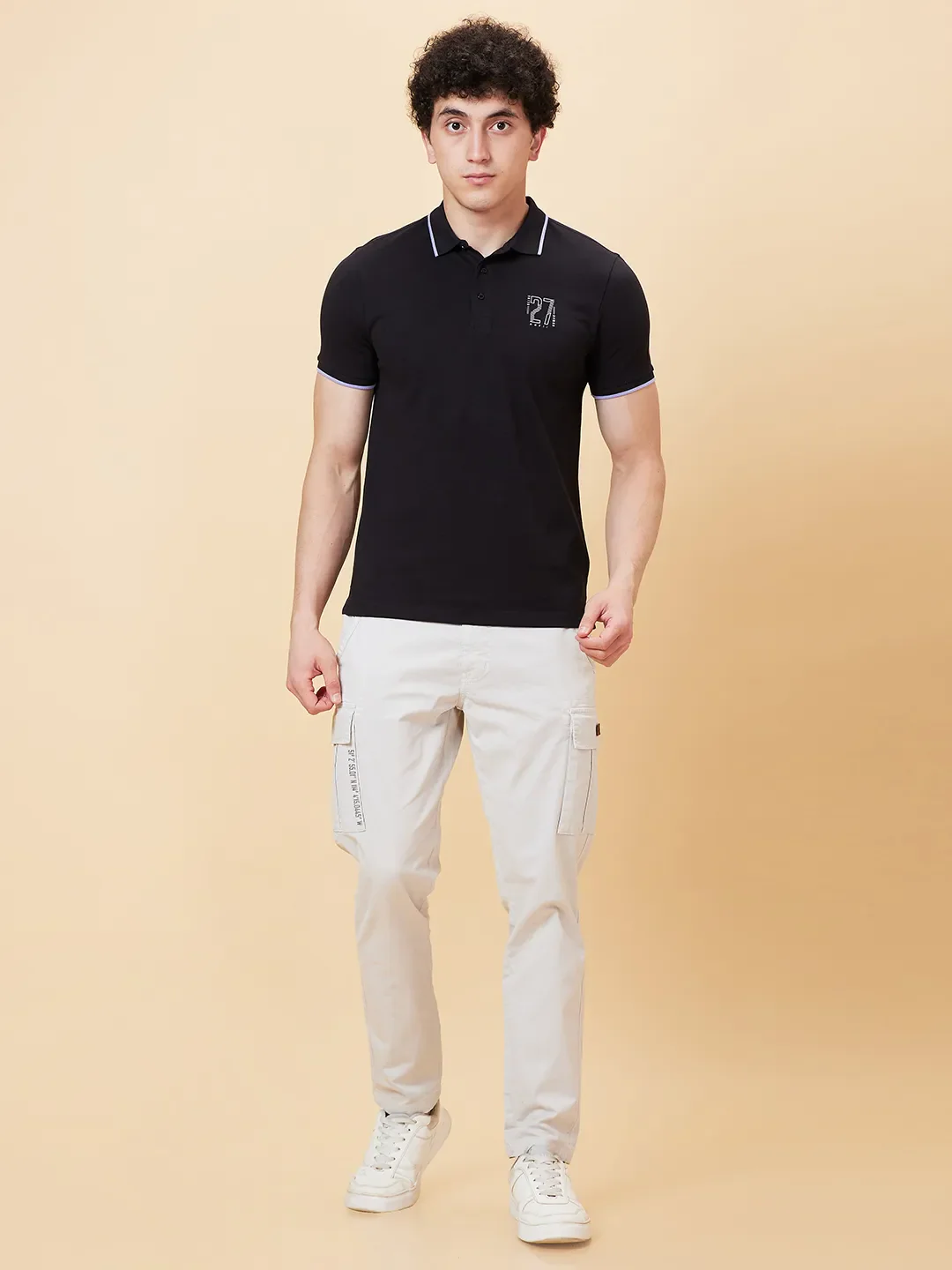 Black Regular Fit Men's Polo T-Shirt by Being Human Clothing